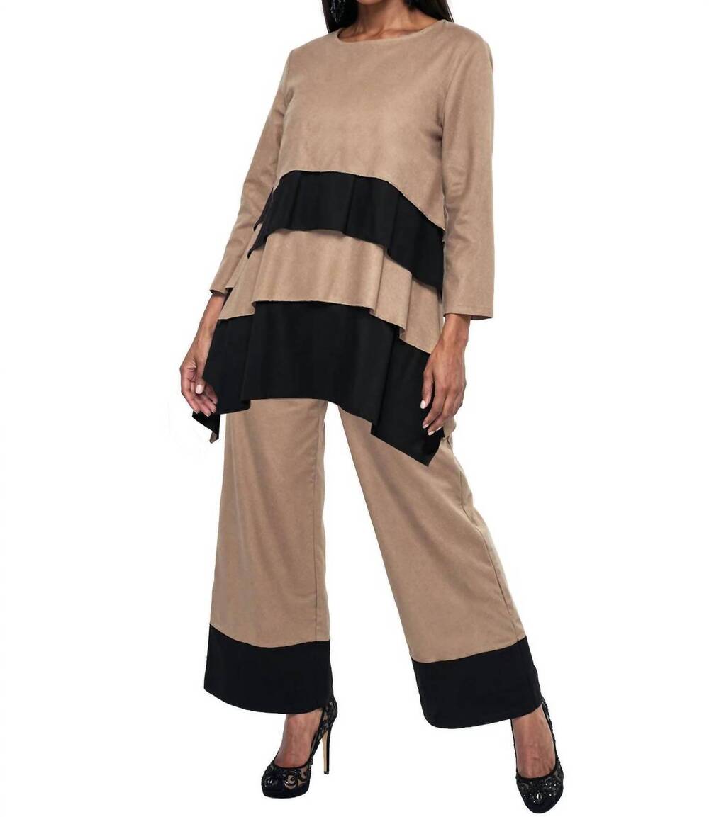 NEW LISA RENE tunic & pant set in khaki/black